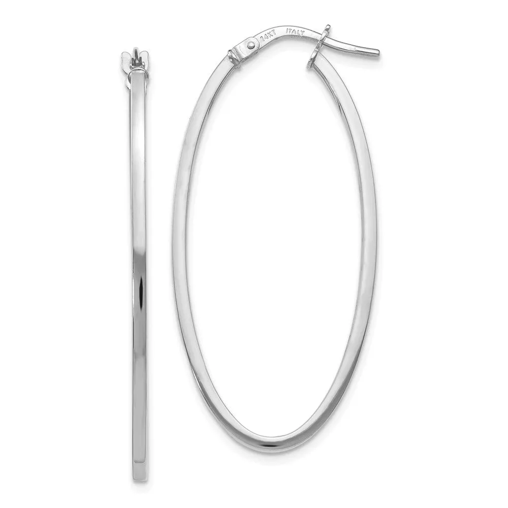 1.5mm Square Tube Oval Hoop Earrings in 14k White Gold, 40mm