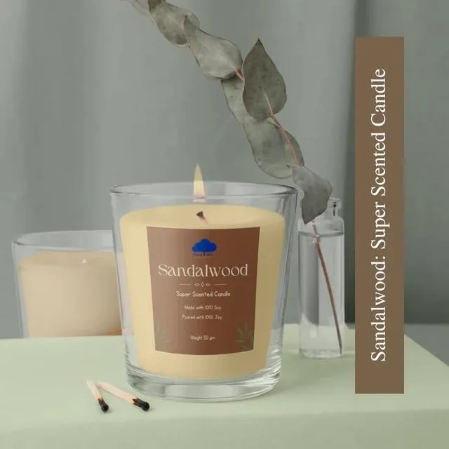 Blue Tree Aroma® Sandalwood Soy Wax Candles | Double Wicks Scented Candles | 150 gm Froasted Jar | Approx 40 Hours Burn Time | Candles for Home Décor, Gifting & Aromatherapy