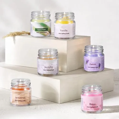 Floish Decor Premium Scented Mood Uplifting Mini Jar Candles Set | Home Decor Candles | Scented Candles Gift Set (Pack of 24)