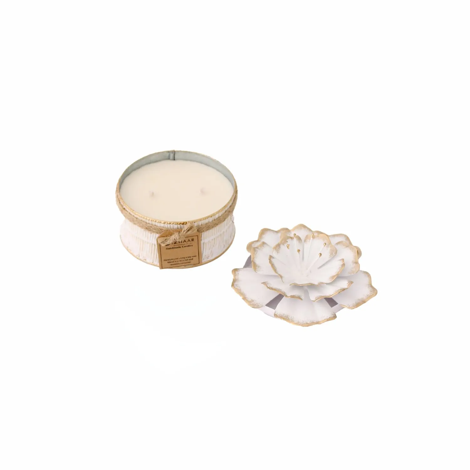 IZZHAAR Midnight Hibiscus Scented Candle with Flower Design Lid | Soy Wax Non-Toxic Candles, Ideal for Office/Home Decor, Long Lasting Candle Diffuser Gift Hamper (White)