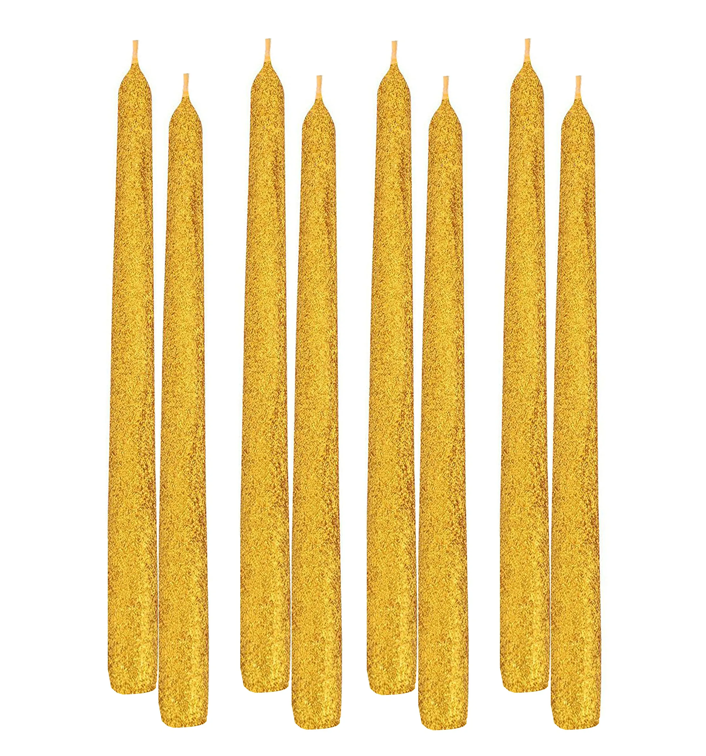 LUCES Paraffin Wax Gold Glitter Tall Taper Stick Candles Pillar Smokeless Dripless Scented for Party Home Dinner Table Decor Set of 8 Burn 8 Hour