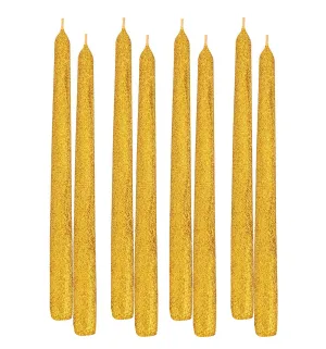 LUCES Paraffin Wax Gold Glitter Tall Taper Stick Candles Pillar Smokeless Dripless Scented for Party Home Dinner Table Decor Set of 8 Burn 8 Hour