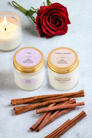 LUMIA Rose & Orange Cinnamon Organic Scented Soy Wax Candles Set of 2 | Burning Time -24 Hours | Aromatherapy | Perfect Home Gift | Eco-Friendly | Vegan | Non-Toxic | 165 Grams Each