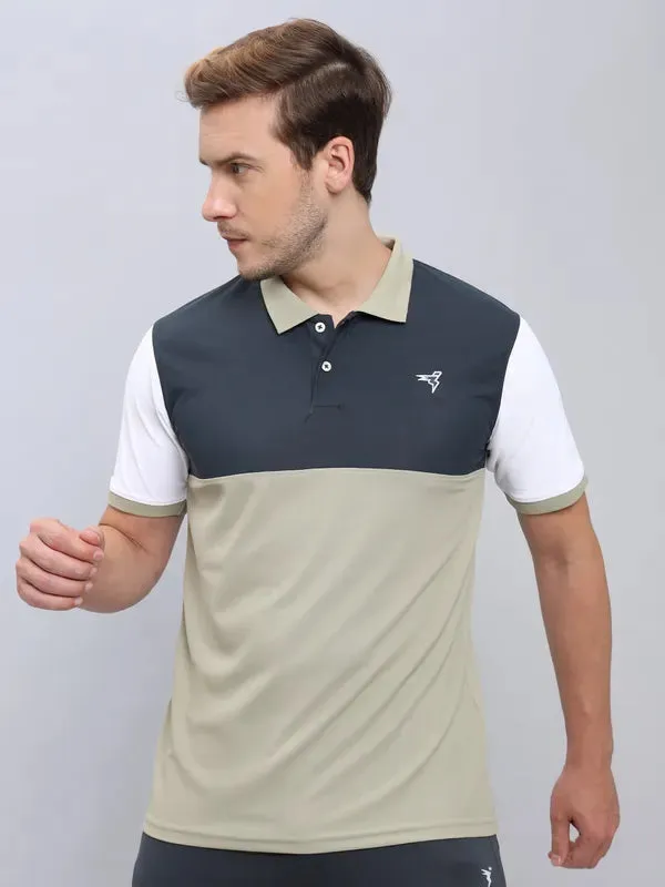 Men Colorblock Slim Fit Polo T-shirt with MATPIQ