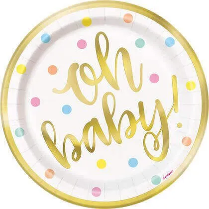 Oh Baby - 7" Gold Baby Shower Dessert Plates (8ct)