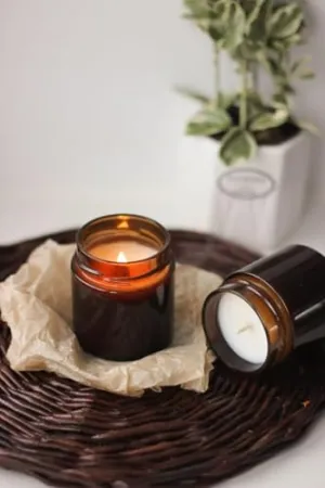 Ruya's Handcrafts Amber Double Wick Tiger Eye Stone | Evoking Tranquillity and Serenity Therapy Candle | Healing Light Candle (Dreamy Lavender)