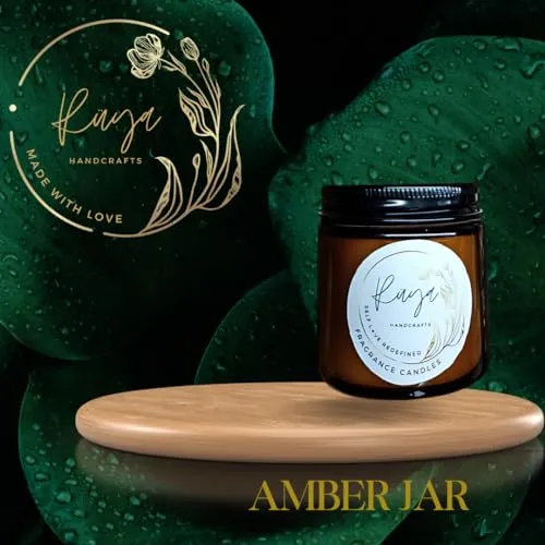 Ruya's Handcrafts Amber Single Wick Black Tourmaline stone | Igniting Tantalizing Desires, Promoting Clarity, Therapy Candles | Negativity Cleanser Candles (Sceret Desire)