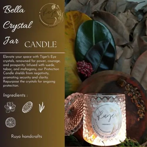 Ruya's Handcrafts Bella Crystal Jar Double Wick Tiger Eye Stone | Revealing Delightful Surprises Every Flicker Therapy Candles | Healing Light Candles (Maker's Choice)