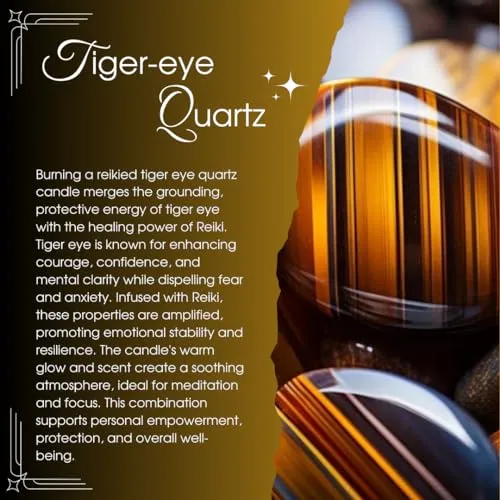 Ruya's Handcrafts Bella Crystal Jar Double Wick Tiger Eye Stone | Revealing Delightful Surprises Every Flicker Therapy Candles | Healing Light Candles (Maker's Choice)