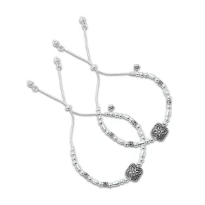 Silver Classic Flower Design Anklet for Girls